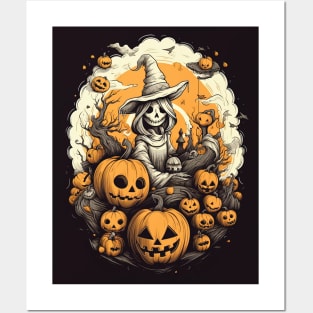 witch with her pumpkins - halloween design Posters and Art